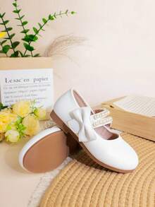 1 Pasang Sepatu Flat Anak Perempuan/Anak-Anak Modis dan Elegan dengan Hiasan Mutiara Imitasi, Nyaman, Cocok untuk Musim Semi, Musim Panas, Musim Gugur - Putih - View 6