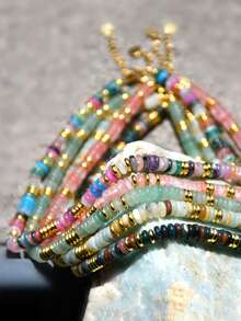 1 pieza Collar de cuentas de piedra natural con colores arcoíris estilo bohemio y dopamina, cadena de clavícula vintage de orgullo para mujeres, adecuado para uso diario, vacaciones, viajes, uso casual, regalo de joyería de moda para familiares y amigos - color - Ver 3