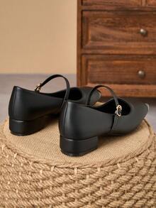 MonaNise Square Toe Low Block Heel Work Pumps - Black - View 6