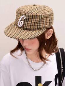 1 pieza Gorra de béisbol estilo americano para mujer con parte superior plana, vintage, letra 3D, diseño de pastillero, estampado de pata de gallo, unisex - A - Ver 13