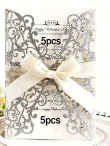 Gold Glitter Hollow Rose Design Wedding Artificial Flowers, Includes Envelope And RSVP Card, Pre-Tied Ribbon, Perfect Gift For Weddings, Bridal Showers, Engagement Parties, Anniversaries - A - View 19