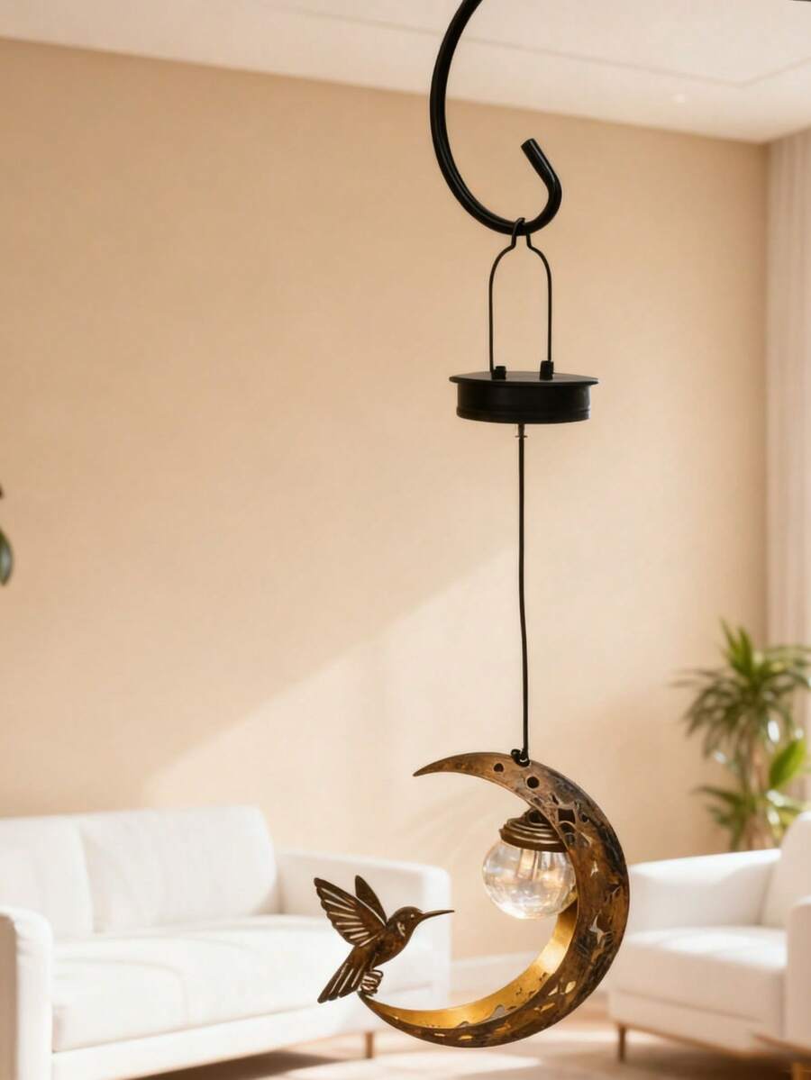 1pc Cross-Border Solar Outdoor Garden Light, Iron Art Lawn Hummingbird Lantern, Iron Art - Multicolor - View 1
