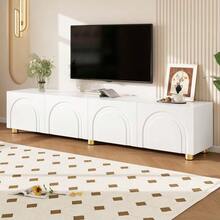 Modern Low TV Stand With Embossed Moldings, 4 Doors, Metal Legs - 白色 - 查看 6