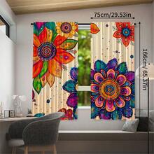 2pcs Bohemian Style Mandala Floral Print Rod Pocket Curtains, Modern Polyester Curtains, Suitable For Bedroom, Kitchen, Office, Living Room - Machine Washable, Multi-Functional Room Decor, Living Room Curtains - Multicolor - View 15