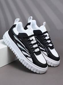 Men's Athletic Shoes, Casual Running Shoes, Jogging Shoes, Walking Shoes, Low-Top Fashion Gradient Color Sneakers, Tennis Street Style - Black and White - View 5