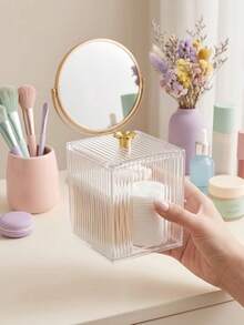 Dust Proof Acrylic Cosmetic Storage Box High Transparency Sealed With Lid Swab Box For Dorm Household Apartment Bathroom Countertop Decorative Storage Organizer Clear Glance Chic Luxury Texture Gift For Ladies Cosmetic Lovers On Birthday - Multicolor - View 3