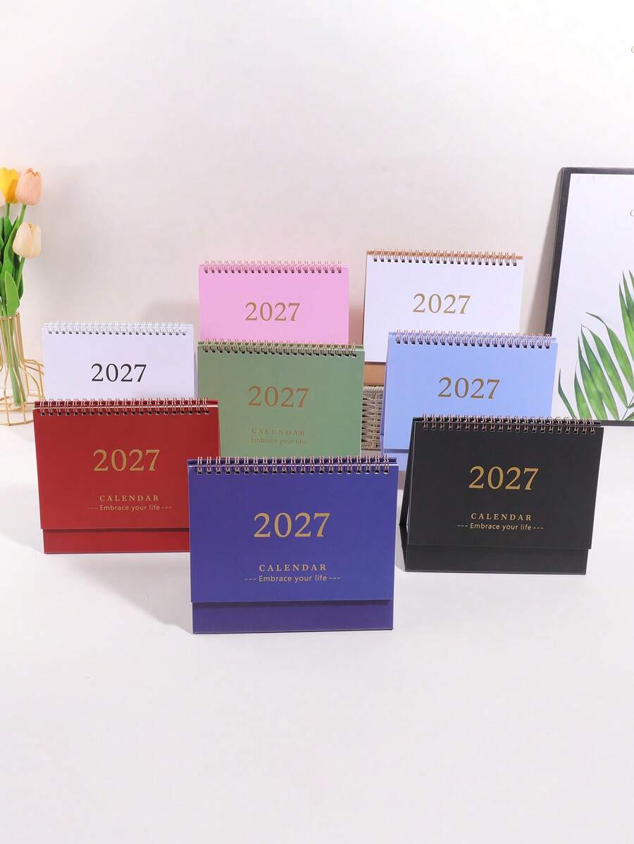 1PC 2027 Retro Desktop Calendar, Stylish Home Decoration,Compact Vertical Flip Design, Durable Metal Ring Binding, Clear Monthly Layout