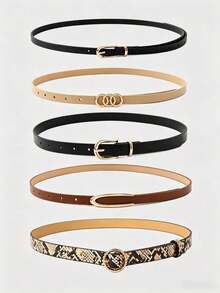 3/4/5pcs Women's Fashion Casual Belts, Multiple Mix & Match Faux Leather Alloy Buckle; U-Shaped Delicate Thin Skirt Belts, Versatile Casual, Commute, Gift, Suitable For Summer, Autumn, Back To School, Halloween Outfits - Casual Belts - View 7