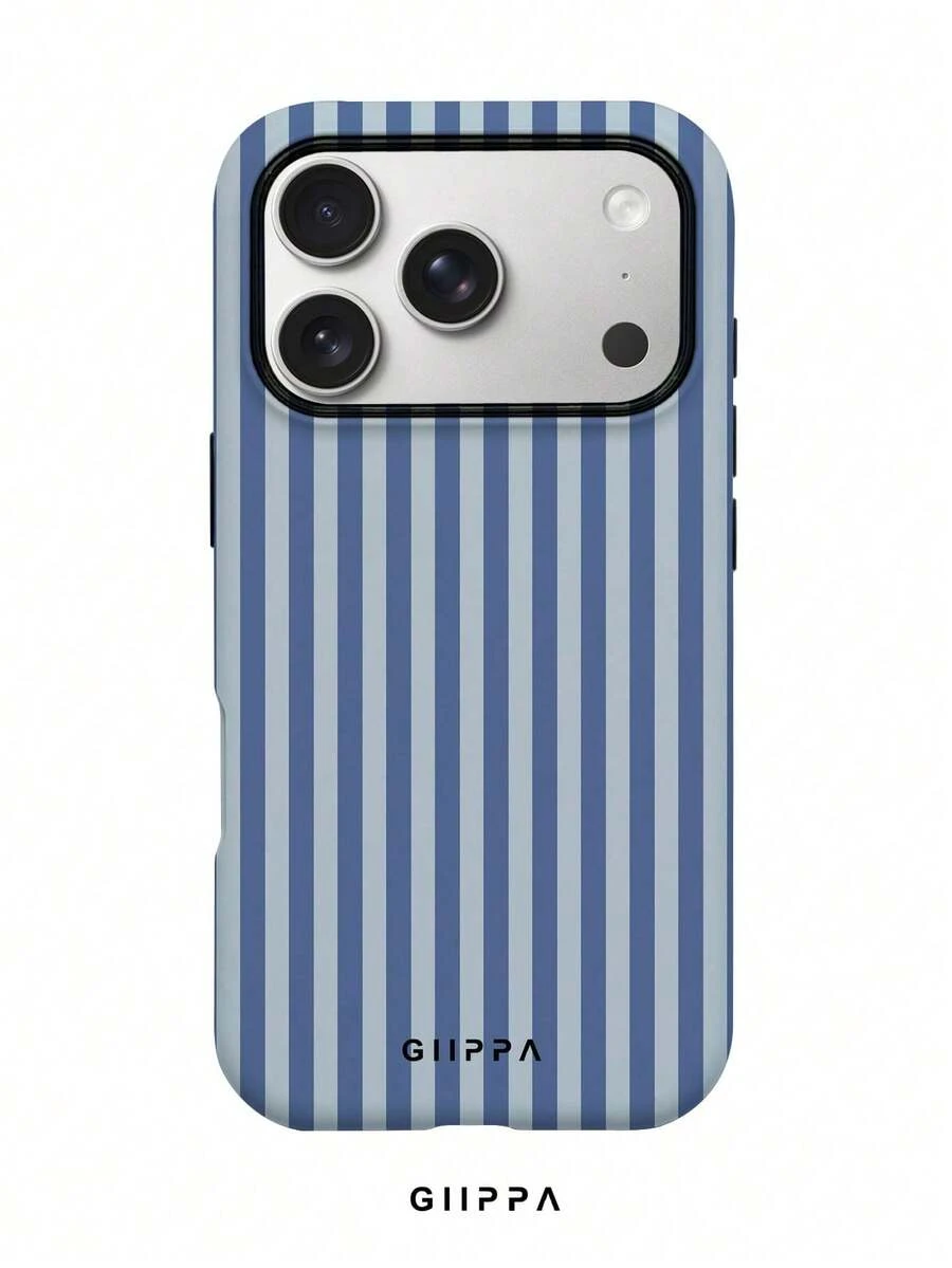 A Stylish Phone Case That Does Not Include A Lanyard Or Stand. GIIPPA 1pc Phone Case With A Misty Blue Striped Design, Compatible With 17 Pro, 16 Pro, 15 Pro, And 14 Pro. A Stylish And Interesting Korean-Style Phone Case, Compatible With 11/12/13/14/15/16 Pro Plus. A Stylish Design For Men And Women, A Great Gift For Girlfriends During Easter, Wedding Season, Or Birthdays. - 霧霾藍 - 查看 1