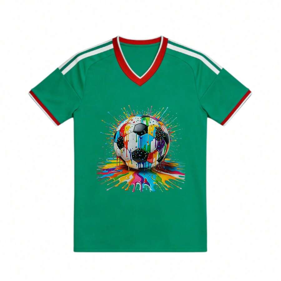 Camiseta de fútbol Diseño de salpicadura de balón de fútbol colorido - Verde - Ver 1