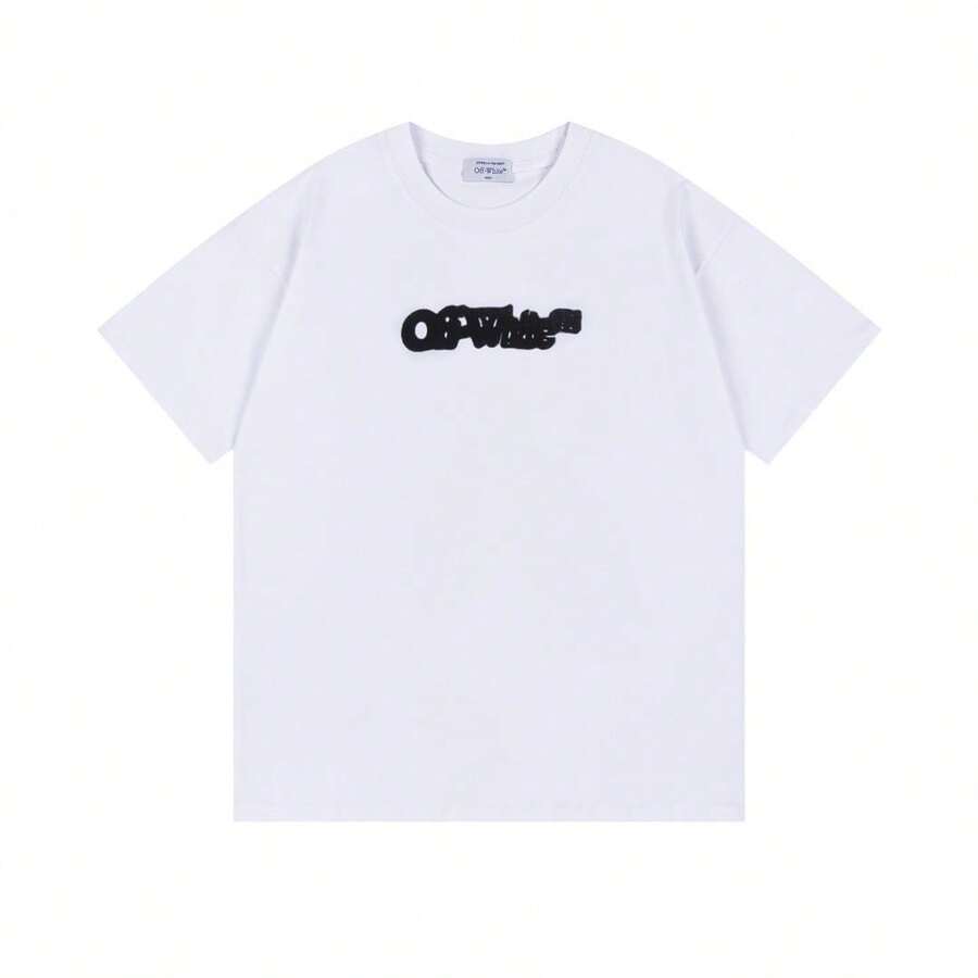 Nueva Colección Primavera/Verano OW, Camiseta de Lujo Unisex de Manga Corta con Cuello Redondo y Logotipo Difuminado de Flecha, Camisetas Modernas - Blanco - Ver 1