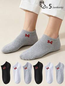 5雙女款棉質短襪，可愛款，秋冬春夏四季適用，透氣細節，吸濕排汗，柔軟光滑，適合各種節日、運動、休閒、商務及其他日常穿著，四季可穿，隨機配色組合 - 彩色 - 查看 4