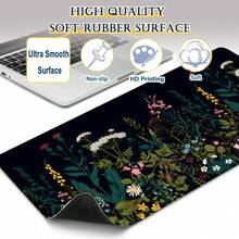 Floral Pattern Extended Gaming Mouse Pad, Abstract Black Desk Mat, Floral Texture Non-Slip Rubber Bottom, Stitched Edge Keyboard Mouse Pad, Suitable For Office, Home And Gaming - View 7