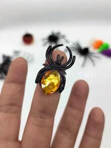 40 piezas Anillos de araña de diamante de Halloween con gemas de colores, joyería de plástico para bromas - A - Ver 9