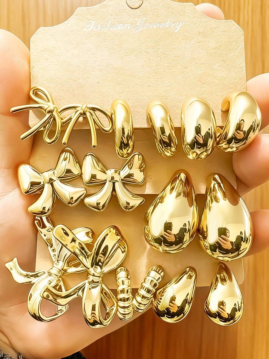 4/6/16pcs Fashion Earring Set, Butterfly Series Earrings, Suitable For Daily And Holiday Wear, Women Earring Set - Gold - View 1