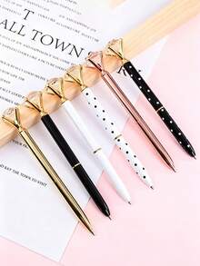 Rhinestone Large Crystal Shiny Metal Ballpoint Pen, Rose Gold Guest Signature Pen, Wedding Decor Supplies, Bridal Decor Supplies, Bachelorette Party Supplies, Wedding Table Decor. Gold Diamond Pen, Shiny Diamond Gemstone Pen, Decorative Gift, Large Diamond Pen Metal Ballpoint Pen Promotional Pen High-End Signature Pen Gift Pen Crystal Diamond Pen, Gift For Women Bridesmaids And Colleagues. - Multicolor - View 1