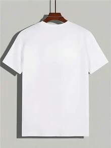 Men's Round Neck And Short Sleeves, Made Of Cotton, Soft, Casual, For Everyday Wear, Lightweight, Breathable, Cute, Fashionable, Perfect For Vacation, Blouses, Silver, Fun. - 巧克力棕 - 查看 4