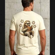 Pure Cotton T-Shirts, Men's T-Shirts, Women's T-Shirts, Printed T-Shirts, Short-Sleeved T-Shirts, Modern And Casual, With A Sloth Print. - 杏色 - 查看 9