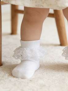 1 Đôi Tất Bé Gái Phong Cách Công Chúa Bằng Cotton Mỏng Mềm Thoáng Khí Có Nơ Rỗng Ren - trắng - Xem 6