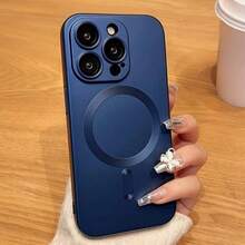 Matte Metallic MagSafe Phone Case, Ultra-Thin Scratch-Resistant Aluminum Texture Wireless Charging Protective Cover, Lens Film Dustproof Mesh Magnetic, Compatible With IPhone 17 16 15 14 13 Pro Max 12 Pro Max 11 Phone Case, Various Holiday Gifts - Blue - View 1
