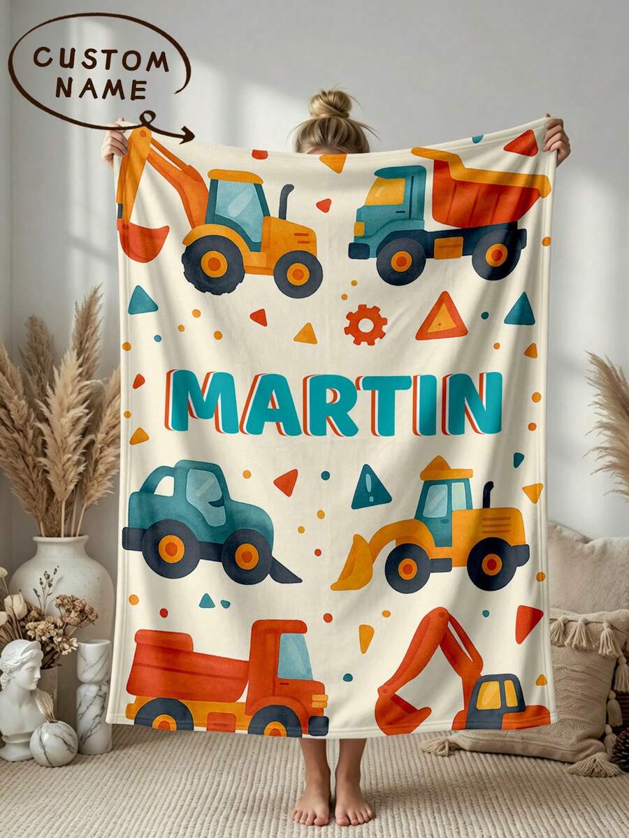 1pc Customized Name Blanket, Personalized Bed Blanket, Printable Name, Cute & Comfortable, Suitable As Family Gift, Birthday Gift, Christmas Gift, Personalized Gift, Gift For Son/Daughter Or Friends - Style 1 - View 1