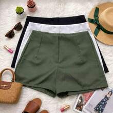 Set Of 3 Women's Tailored High-Waisted Dress Shorts, Elegant, Casual, Summer Fashion, Work, Office - 軍綠色/白色/黑色 - 查看 2