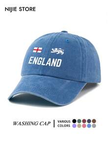 1PC England Pattern Design Printed Baseball Cap, Washed Vintage Baseball Cap Sun Protection Hat, Fashion Sun Hat, Unisex Adjustable Size Vintage Washed Baseball Cap, Vacation Essential Suitable For Daily Outings, Travel, Outdoor Sports And Other Scenes, Creative Gift For Friends And Family. - A - View 1