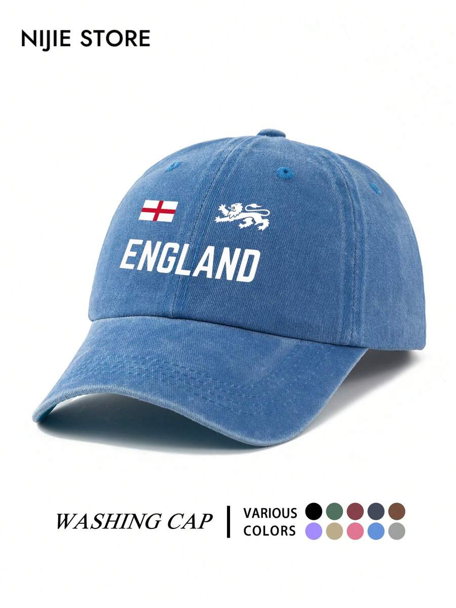 1PC England Pattern Design Printed Baseball Cap, Washed Vintage Baseball Cap Sun Protection Hat, Fashion Sun Hat, Unisex Adjustable Size Vintage Washed Baseball Cap, Vacation Essential Suitable For Daily Outings, Travel, Outdoor Sports And Other Scenes, Creative Gift For Friends And Family. - A - View 1