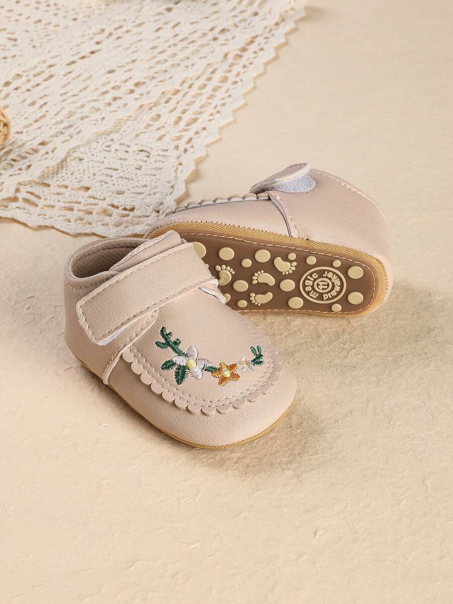 1雙嬰幼女童刺繡花朵時尚可愛防踢公主鞋,適合春秋季節 - 杏色 - 查看 1