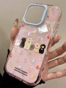 1 elegante funda para teléfono, no incluye cordón ni soporte. Bonita funda suave para teléfono con diseño de conejo floral a cuadros verdes, compatible con 17 Pro, 17 Pro, 17, 16, 15, 14, 13, 12 Pro, 11. - Cachorro de flor - Ver 1