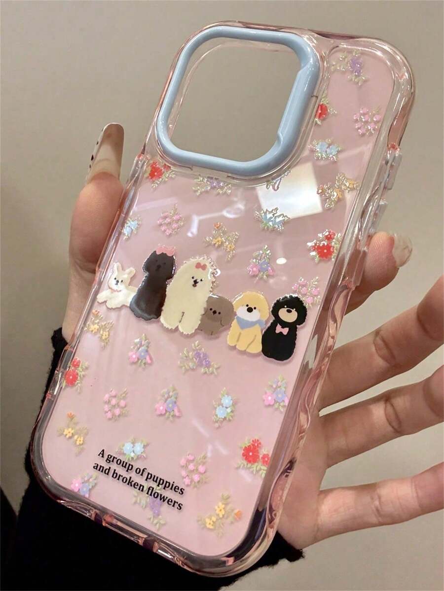 1 elegante funda para teléfono, no incluye cordón ni soporte. Bonita funda suave para teléfono con diseño de conejo floral a cuadros verdes, compatible con 17 Pro, 17 Pro, 17, 16, 15, 14, 13, 12 Pro, 11. - Cachorro de flor - Ver 1