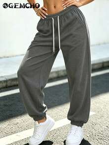 GEMCHO Elastic Waist Drawstring Sports Pants, Suitable For Graduation Season, Back To School Season, Women Teachers Outfit - Dark Grey - View 10