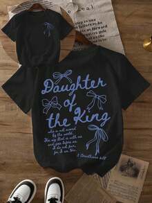 'The King's Daughter' Graphic T-Shirt, Women's Faith Clothing With Biblical Aesthetic, With Text Printed On The Back, Double-Sided 'Daughter Of The King' T-Shirt - 黑色 - 查看 1