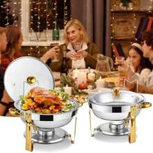 Juego de 4 piezas de Chafing Dish para Buffet, Plato Calentador Redondo para Buffet, Calentador de Alimentos de Acero Inoxidable de Alta Calidad, Adecuado para Fiestas, Reuniones Navideñas, Bodas y Servicios de Catering - Ver 9