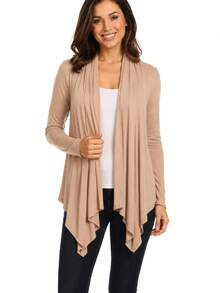 Casual Solid Long Sleeve Drape Open Front Cardigan Lightweight Layering Essential For Everyday Wear  Casual    Asymmetrical    Daily - 譚 - 查看 7