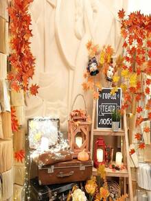 12 piezas, Corona de hojas caídas de otoño, Decoración de otoño, Hojas caídas artificiales, Corona de enredadera de hojas de arce colgante de otoño, Adecuada para el hogar, jardín, fondo de pared, chimenea, boda, fiesta, Halloween, Decoración de Acción de Gracias - Rojo - Ver 2