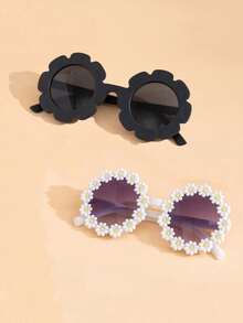 2 Pairs New Kids Glasses Set With Fresh White Flower Design, Assorted Styles, Suitable For Outdoor Wear. Must-Have Decorative Prop - Multicolor - View 3