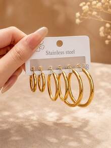 Women's Fashion Stainless Steel Earrings - Large Hoop Earrings With Pendant, Stainless Steel Jewelry, Beach Accessories, Graduation Gift - Gold - View 8