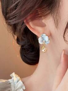 1對時尚飄逸優雅花朵造型合金耳環，適合女性日常配戴 - 藍色 - 查看 4