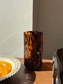 1pc Vintage Amber Leopard Print Glass Cup, Creative Handhold Cup For Specialty Drinks, Retro Wild Leopard Print Beverage Cup, Suitable For Home, Restaurant, Cafe, Dessert Shop, Gift, Party - Amber - View 13