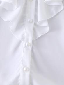 1pc Girls Back To School Spring/Autumn Shirt, Fashion Elegant Small Stand Collar Lace Design Solid Color Long Sleeve Button-Up Top, Little Girl Outdoor Party Daily School Style Campus Outfit - White - View 10