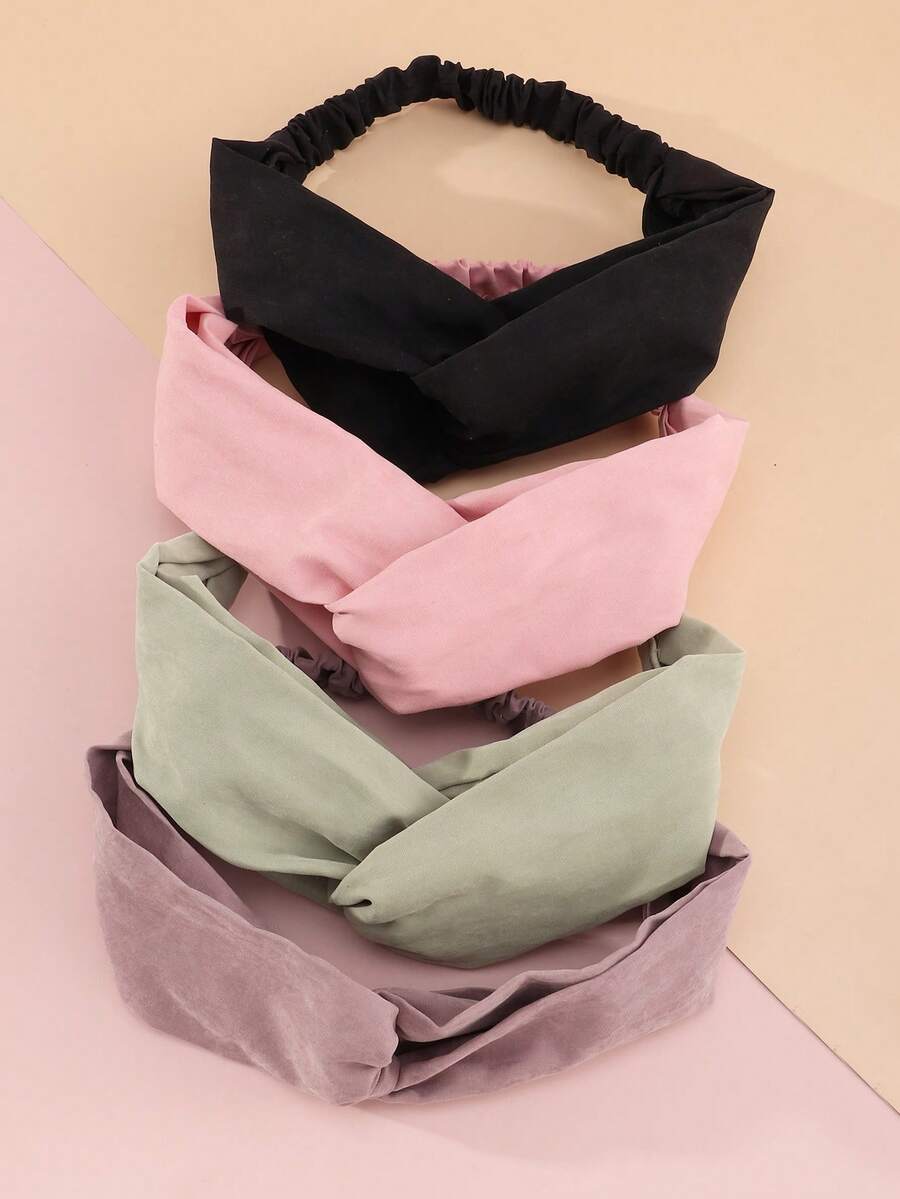 4pcs Women's Minimalist Elegant Solid Color Fabric Cross Print Hair Bands, Suitable For Daily Casual Wear Summer Hair Accessories - Multicolor - View 1