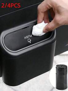 1pc Car Door Side Hanging Trash Can With Lid Storage Bin And 15pcs Garbage Bags Set - Square Trash Can - View 1