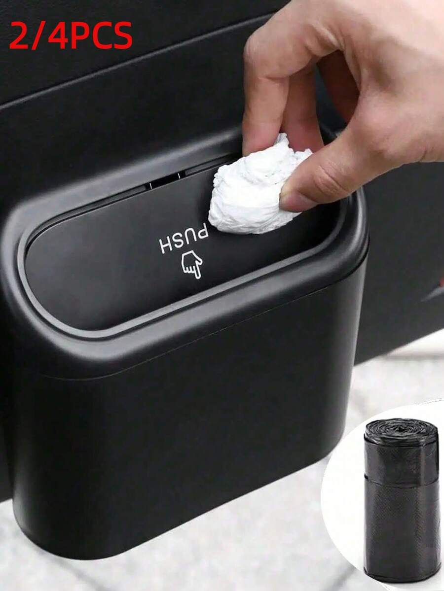 1pc Car Door Side Hanging Trash Can With Lid Storage Bin And 15pcs Garbage Bags Set - Square Trash Can - View 1