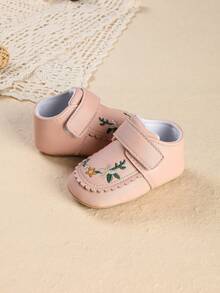 1雙女嬰刺繡花朵時尚可愛防踢公主鞋，適合春秋季節 - 粉色 - 查看 4