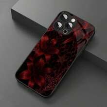 An Elegant Phone Case That Does Not Include A Lanyard Or Stand. This Shockproof, High-End, And Stylish Glass Phone Case Features A Vintage Floral Leopard Print And Intertwined Flowers. It's Compatible With [Brand Name Missing] And Made Of Tempered Glass, Making It A Perfect Spring Gift. - 黑色 6 - 查看 1