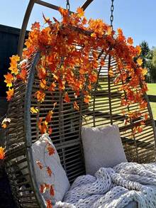 12 piezas, Corona de hojas caídas de otoño, Decoración de otoño, Hojas caídas artificiales, Corona de enredadera de hojas de arce colgante de otoño, Adecuada para el hogar, jardín, fondo de pared, chimenea, boda, fiesta, Halloween, Decoración de Acción de Gracias - Rojo - Ver 8