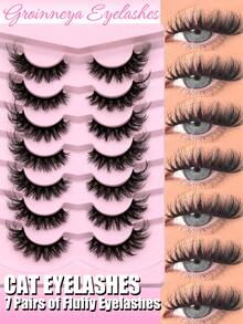 GROINNEYA 7 Pasang Bulu Mata Palsu Tebal dan Bervolume Gaya Mata Kucing, Bahan Mink, Bulu Mata Palsu Strip Alami, Cocok untuk Pesta, Pemakaian Sehari-hari, Desain Mata Kucing, Dapat Digunakan untuk Berbagai Acara - Cat eye Lashes - View 2
