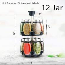 Rotating Spice Rack Organizer - Rotating Countertop Spice Rack With 6 And 12 Glass Jars (Spices And Labels Not Included) - Black - View 10