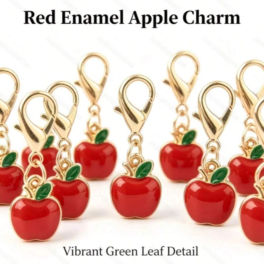 12pcs 2D Cute Red Apple Keychains - Cartoon Fruit Charms With Lobster Clasp - Team Appreciation Gift - Thank You For Helping Me Grow - Perfect For Wallets And Bags - Ideal For Birthdays, Weddings, Graduations, Back To School And Teacher Appreciation - Apple Decorations - Graduation Gift - Red - View 1